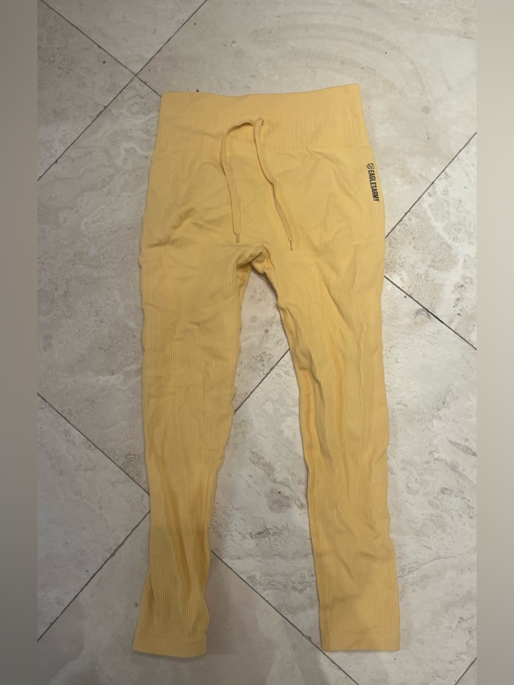 Ribbed Yellow Drawstring Leggings